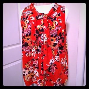 a new day Tops - Orange Floral Bow Blouse a new day Tops - Orange Floral Bow Blouse